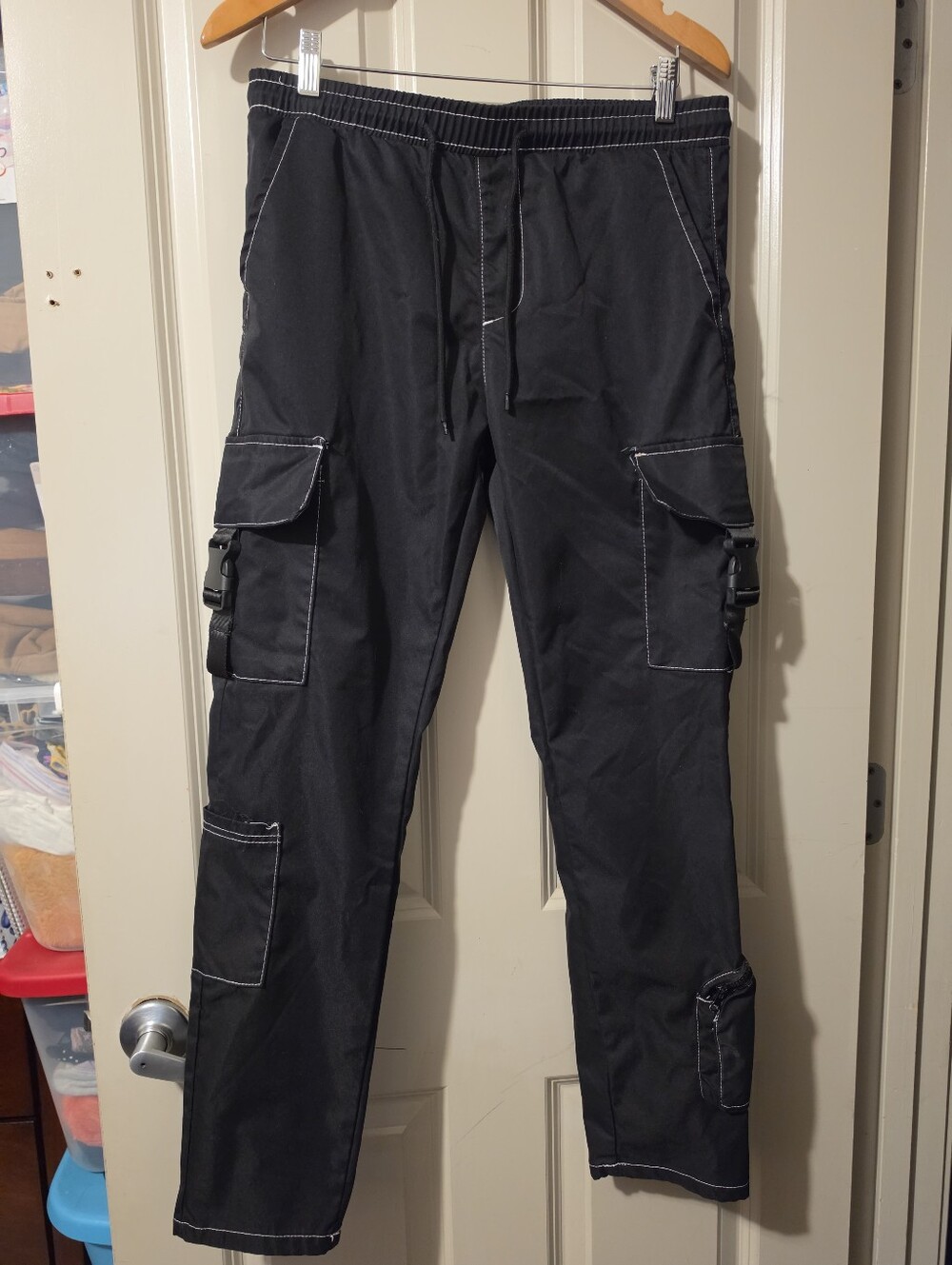 Smoke & Ash Contrast Stitch Black Utility Cargo Pants M